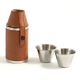 6 oz. Stainless Steel Cyllindar Flask in Brown Leather with Two Cups